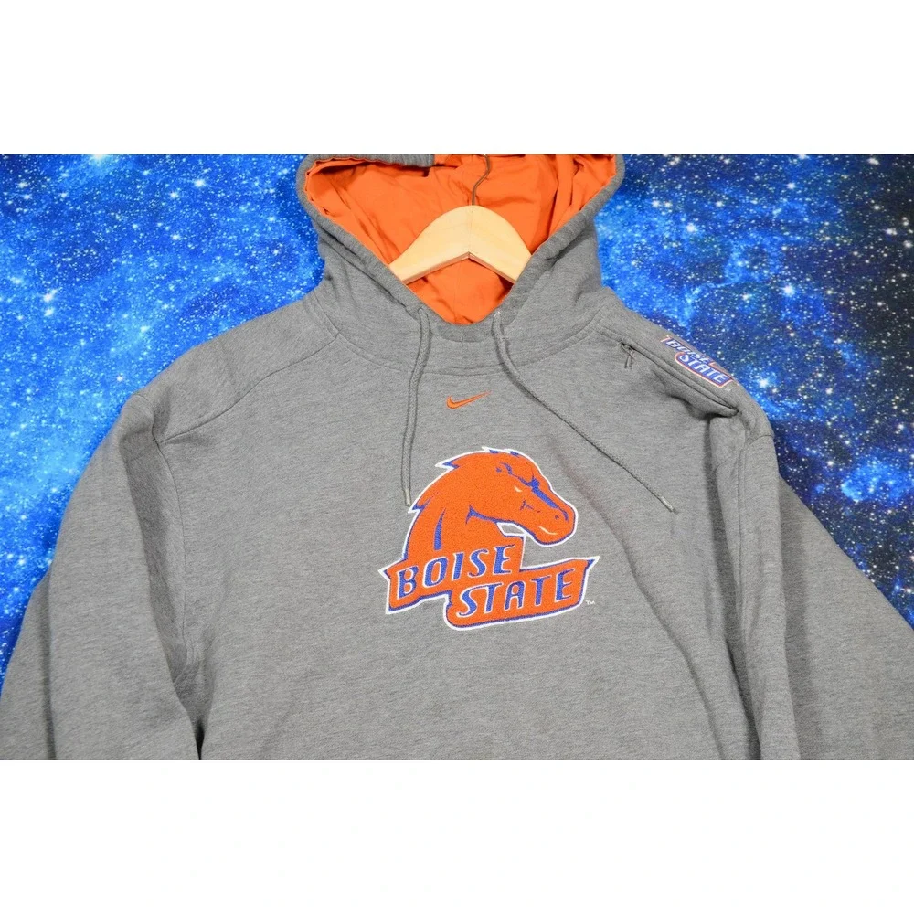 Nike Center Swoosh Boise State Broncos Hoodie Sweatshirt Mens XL Gray Orange